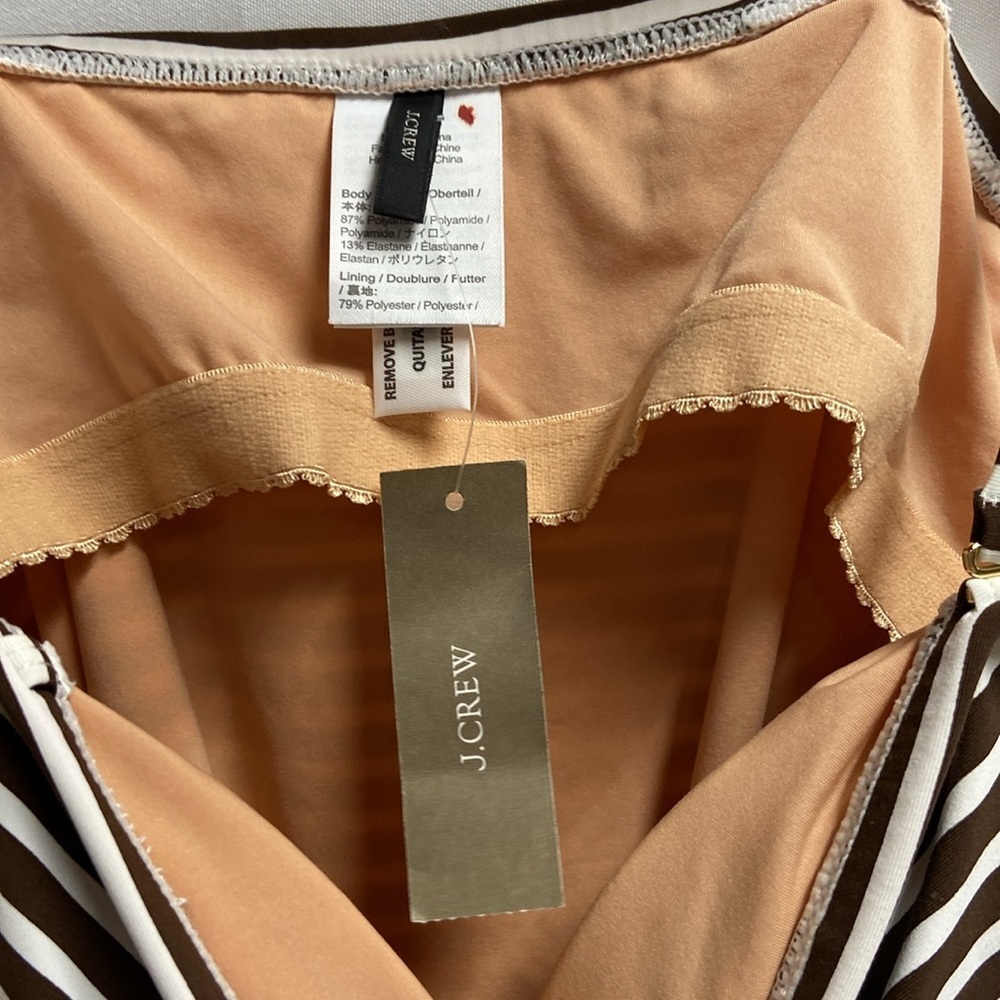 J. Crew Bandeau One Piece Bathing Suit in Bold Stripe White/Brown Size 10 NWT - Picture 7 of 7